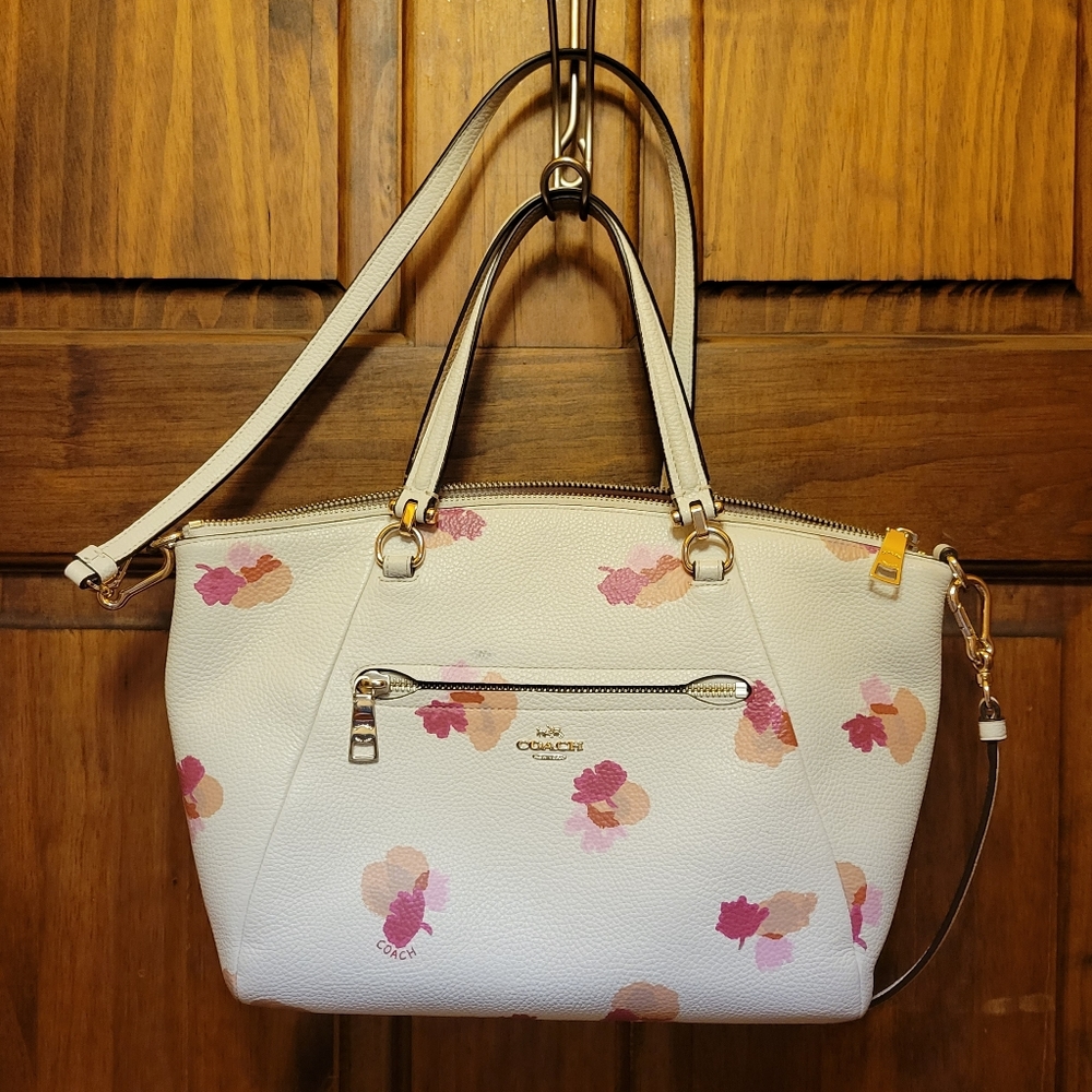 Coach Prarie Satchel Crossbody Bag Leather Floral Print Handbag 37159 Chalk
